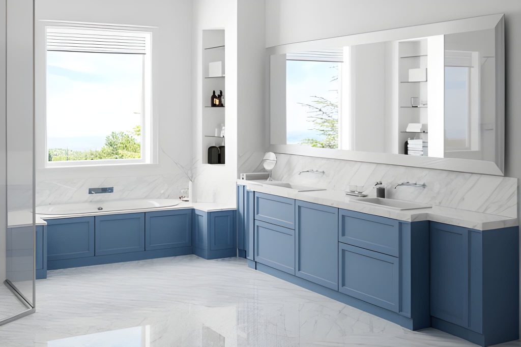 Luxury bathroom with marble finishes—bathroom remodel Palm Beach Gardens featuring coastal-inspired design.